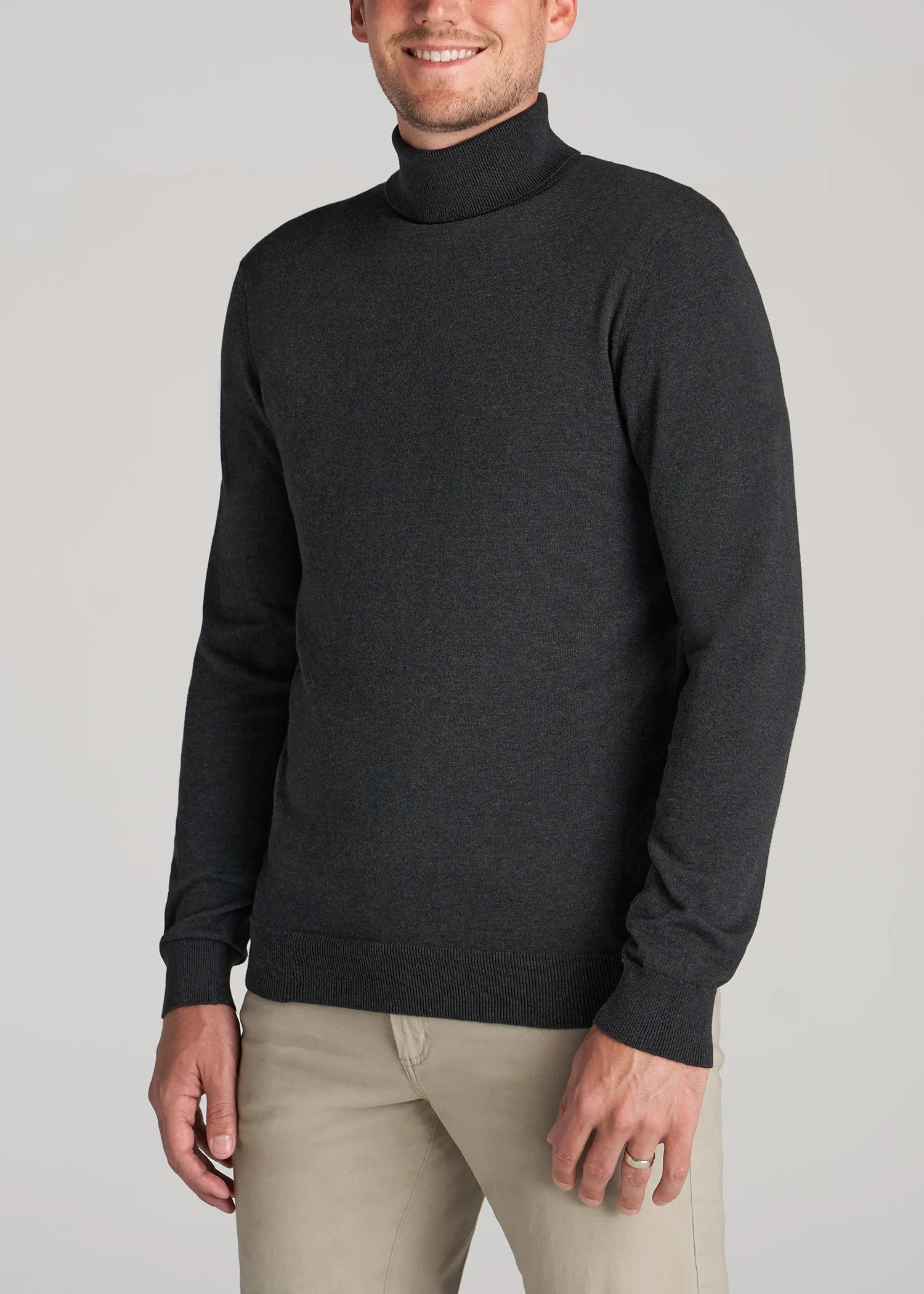 Men's Tall Turtleneck Sweater in Charcoal Mix