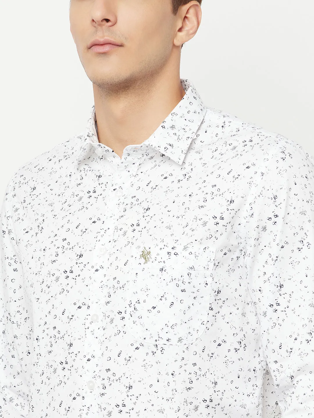 Men's White Casual Abstract Print Full Sleeve Shirt