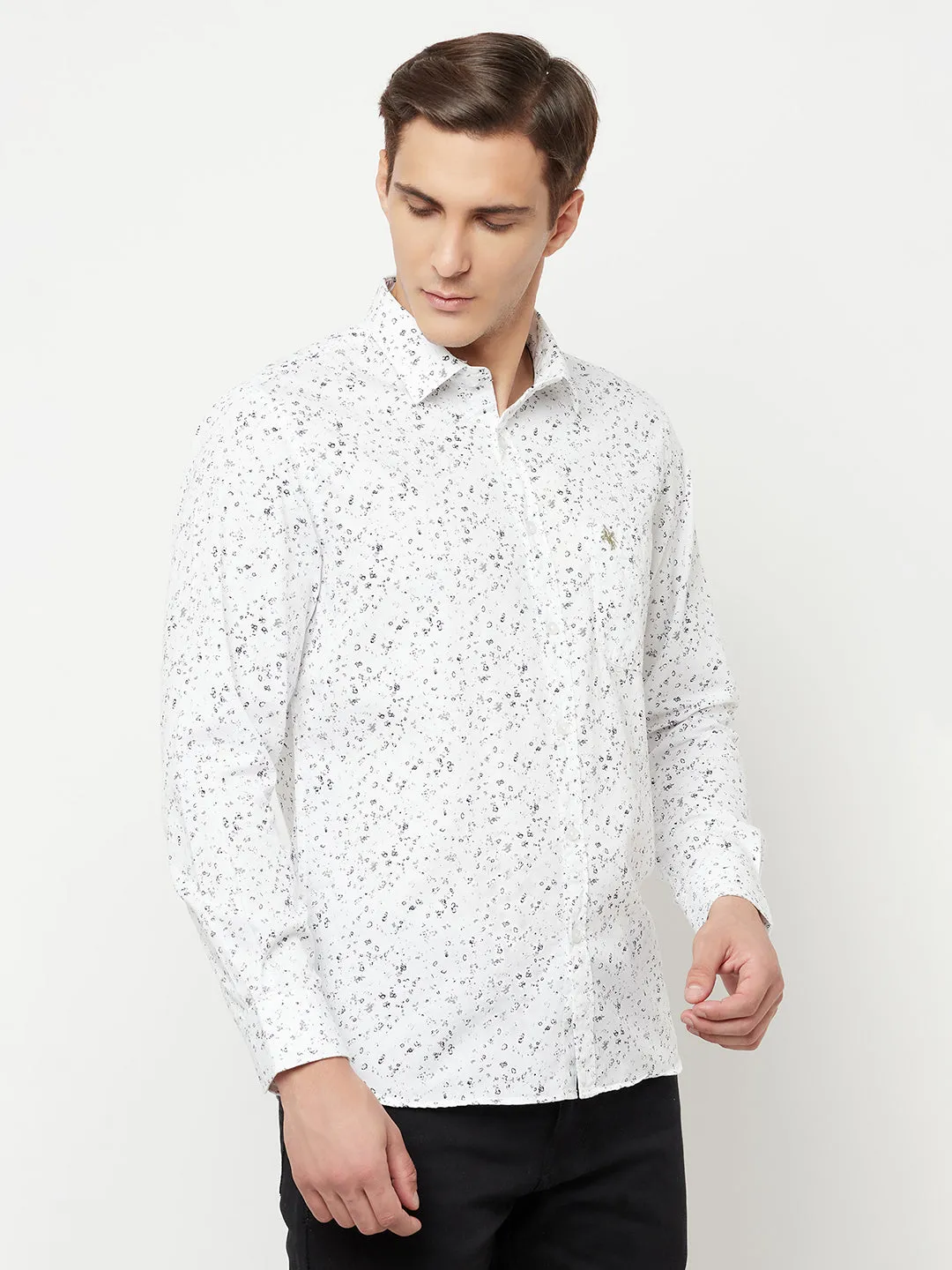 Men's White Casual Abstract Print Full Sleeve Shirt