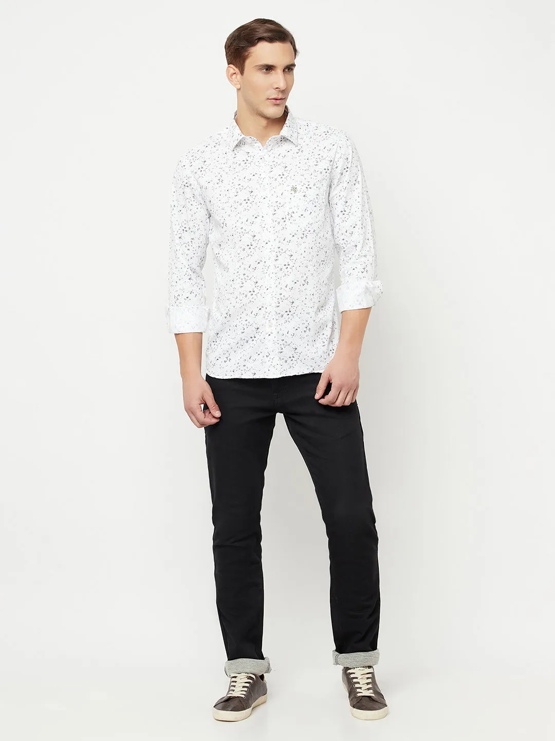 Men's White Casual Abstract Print Full Sleeve Shirt