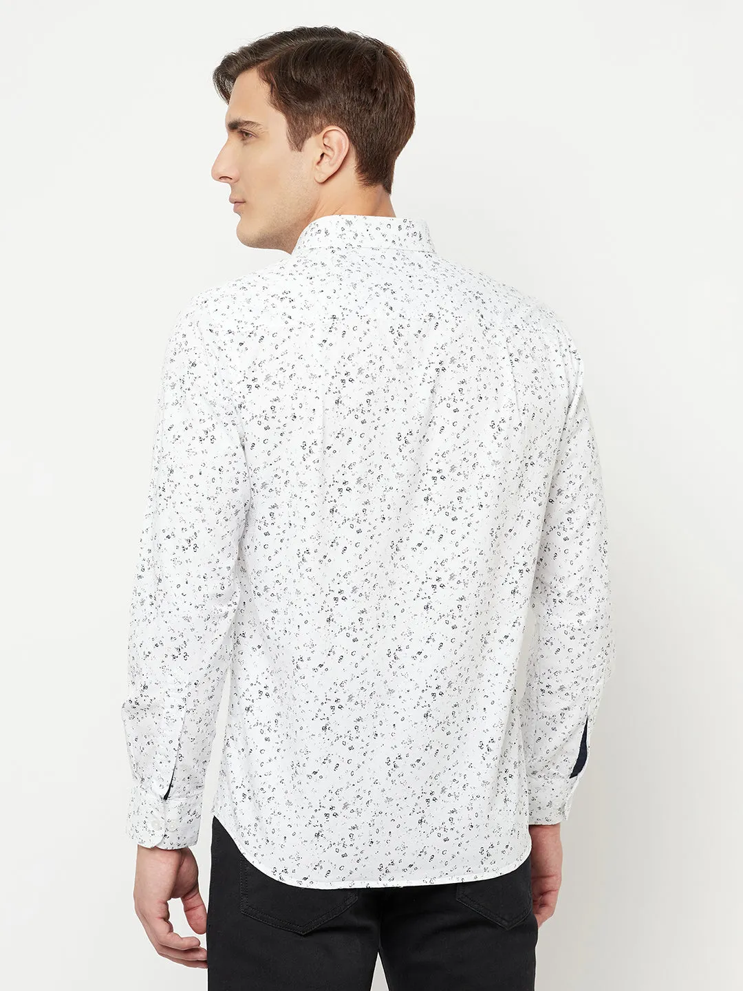 Men's White Casual Abstract Print Full Sleeve Shirt