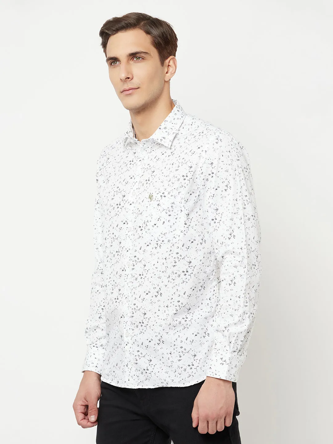 Men's White Casual Abstract Print Full Sleeve Shirt