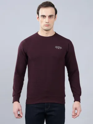 Men's Wine Self Design Full Sleeves T-shirt For Winter