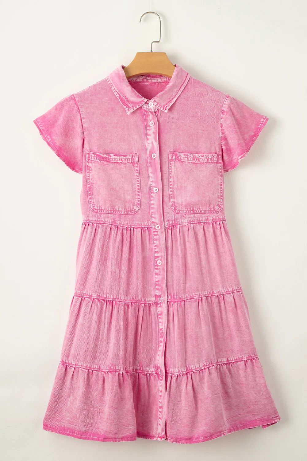 Mineral Washed Tiered Chambray Dress