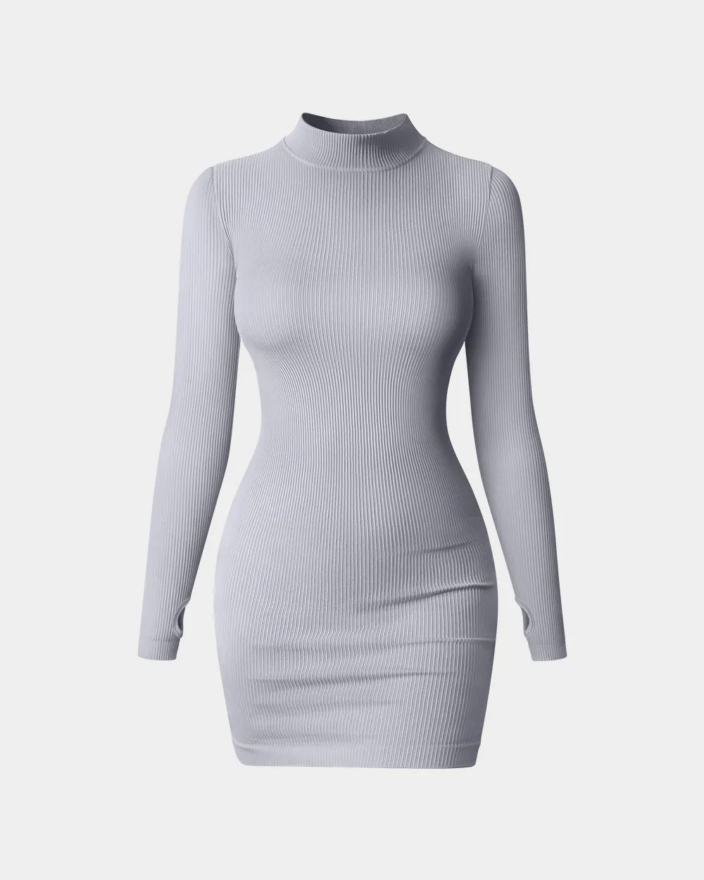 Mock Neck Long Sleeve Tummy Control Mini Dresses