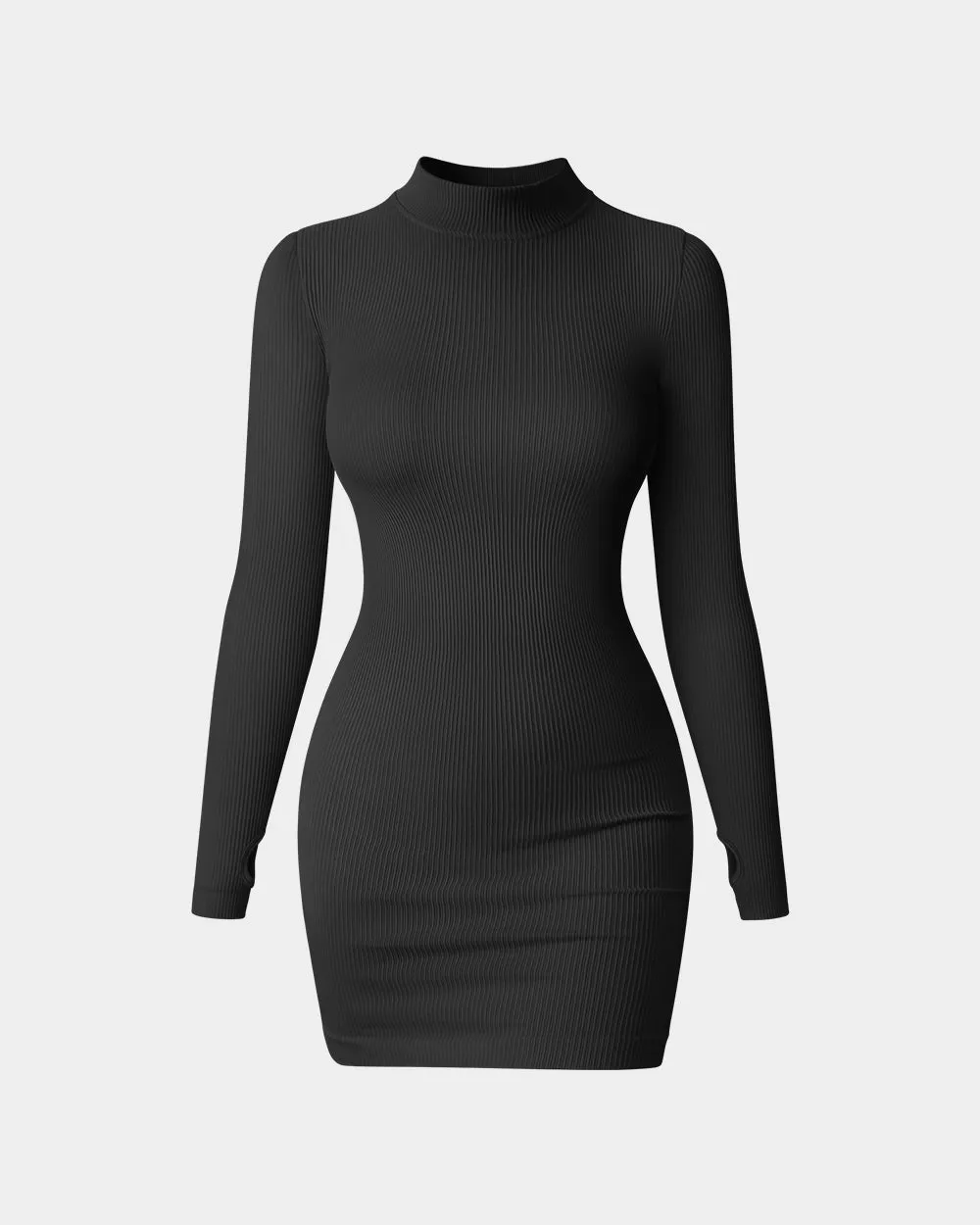 Mock Neck Long Sleeve Tummy Control Mini Dresses