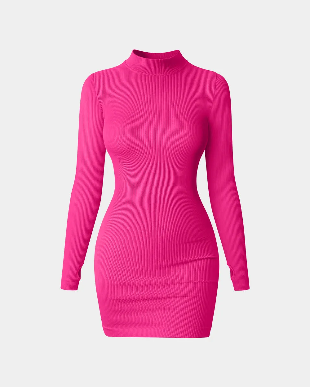 Mock Neck Long Sleeve Tummy Control Mini Dresses