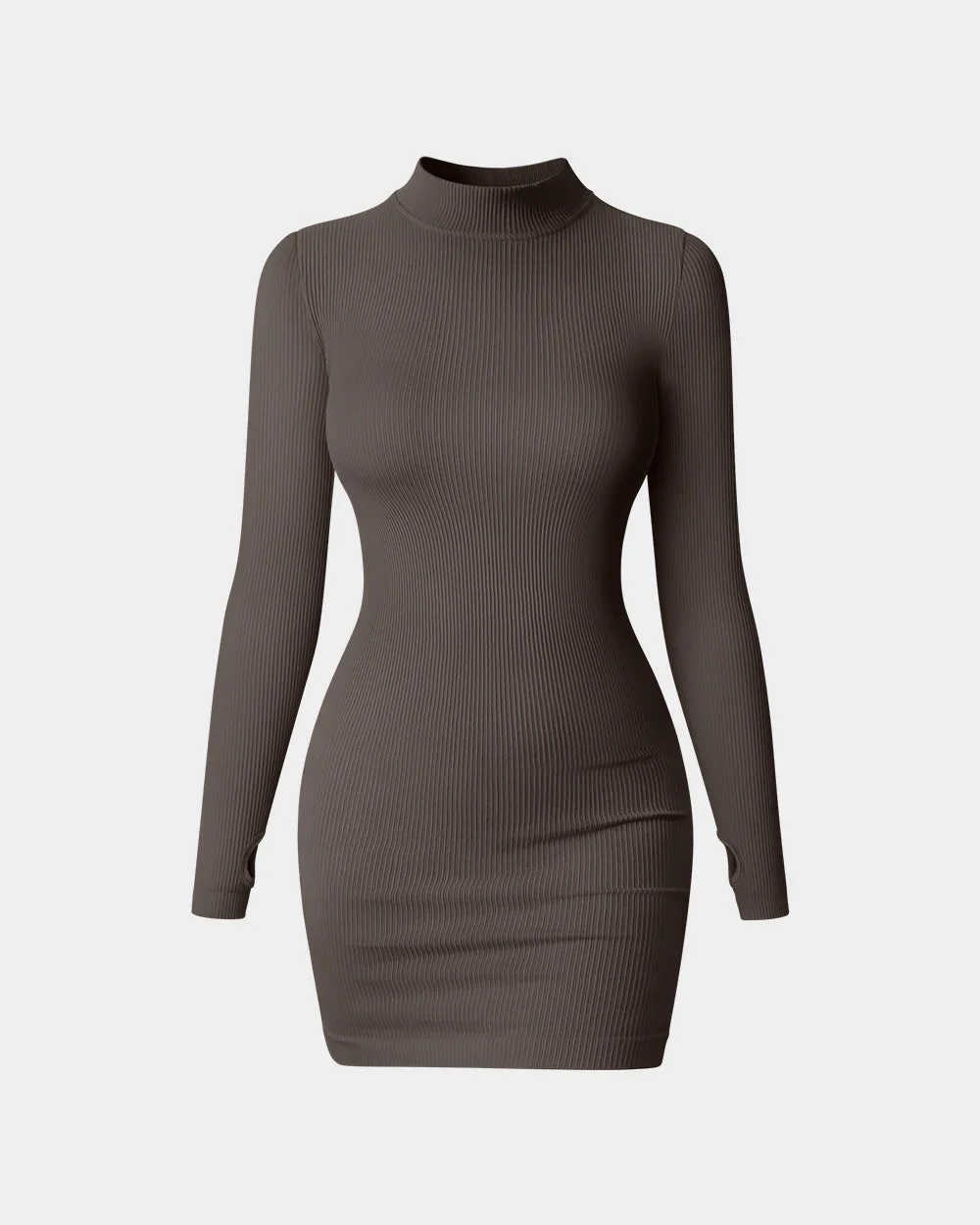 Mock Neck Long Sleeve Tummy Control Mini Dresses