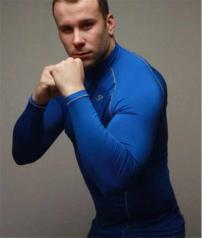 Newest fitness men long sleeve exercise Casual t shirt men thermal muscle bodybuilding compression tights shirt