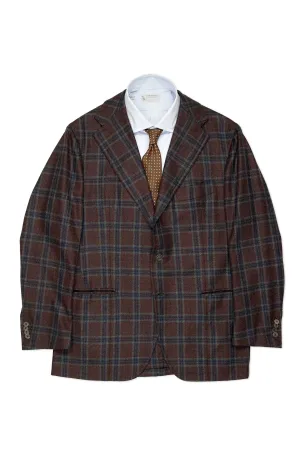 Orazio Luciano Burgundy with Blue Check Wool Cashmere Sport Coat