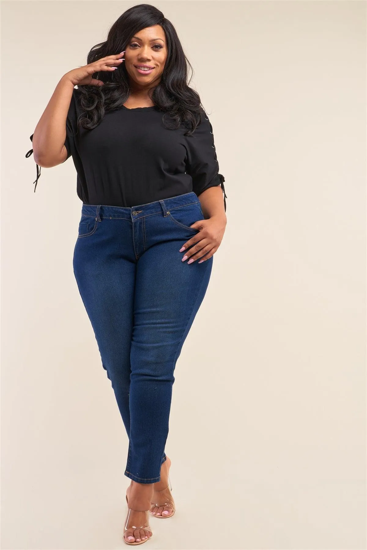 Plus Size Medium Blue Low-Mid Rise Straight Cut Denim Pants