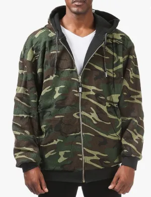 Pro Club Men's Full Zip Reversible Fleece and Thermal Hoodie-Camo