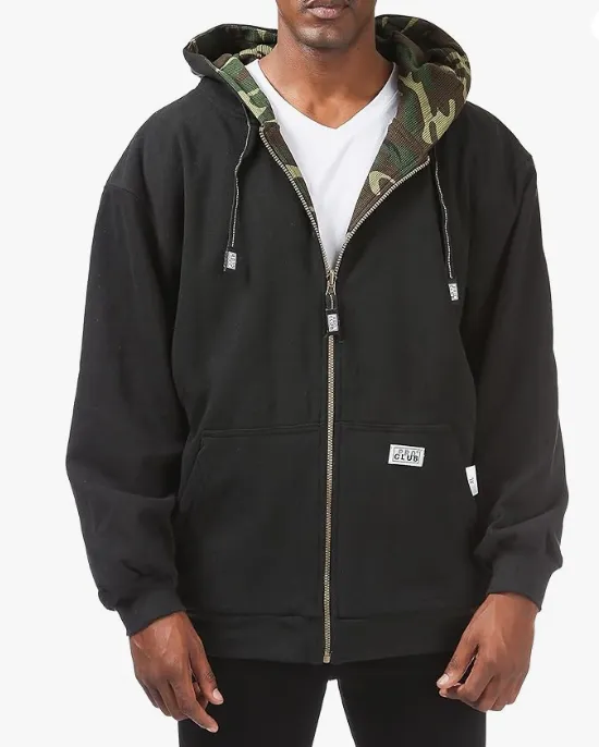 Pro Club Men's Full Zip Reversible Fleece and Thermal Hoodie-Camo