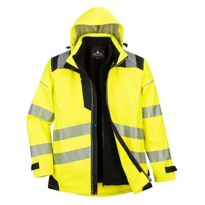 PW3 Winter Hi-Vis 3 in 1 Waterproof Jacket (removable zipped sweatshirt built in) Portwest PW365