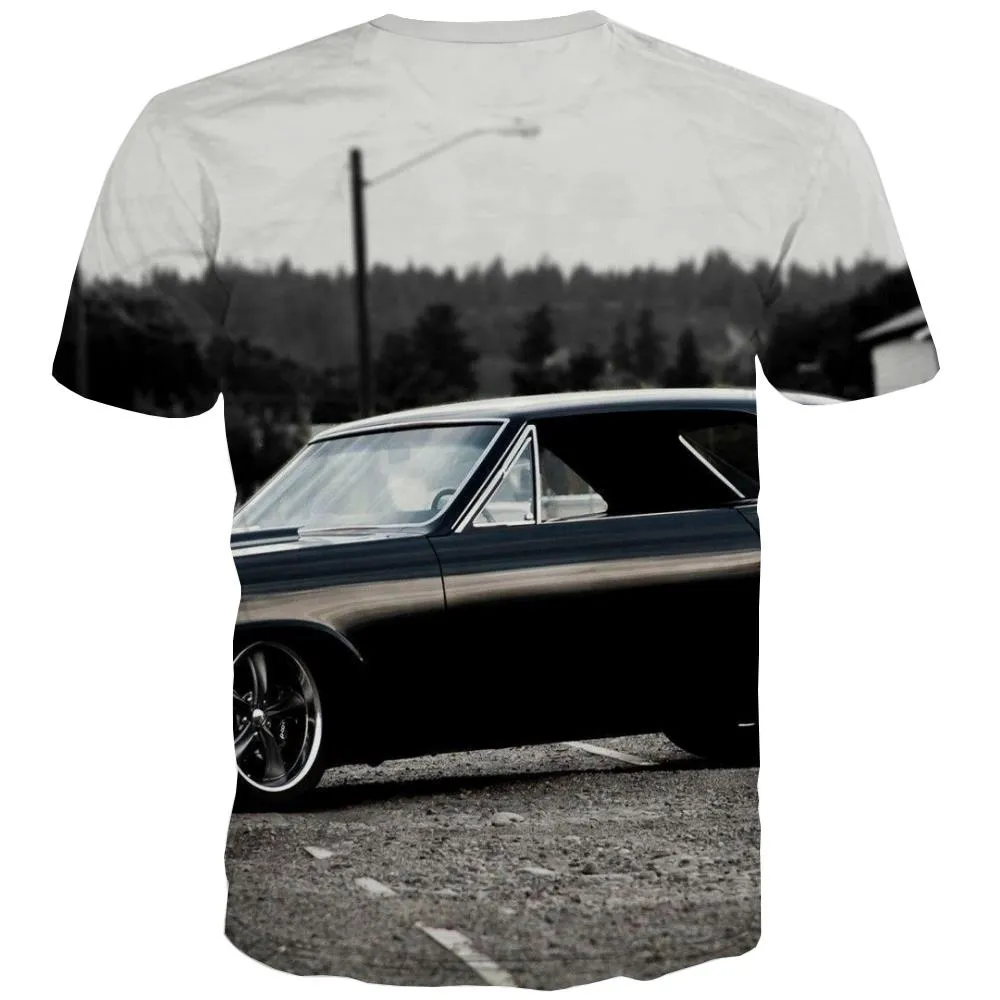 Racing Car T shirts Men Metal T-shirts Graphic City T-shirts 3d Gray Tshirts Cool Retro Tshirts Novelty