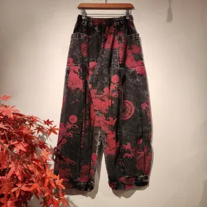 Red Black Stonewash Bunny Kamon Comfy Sweat Pants