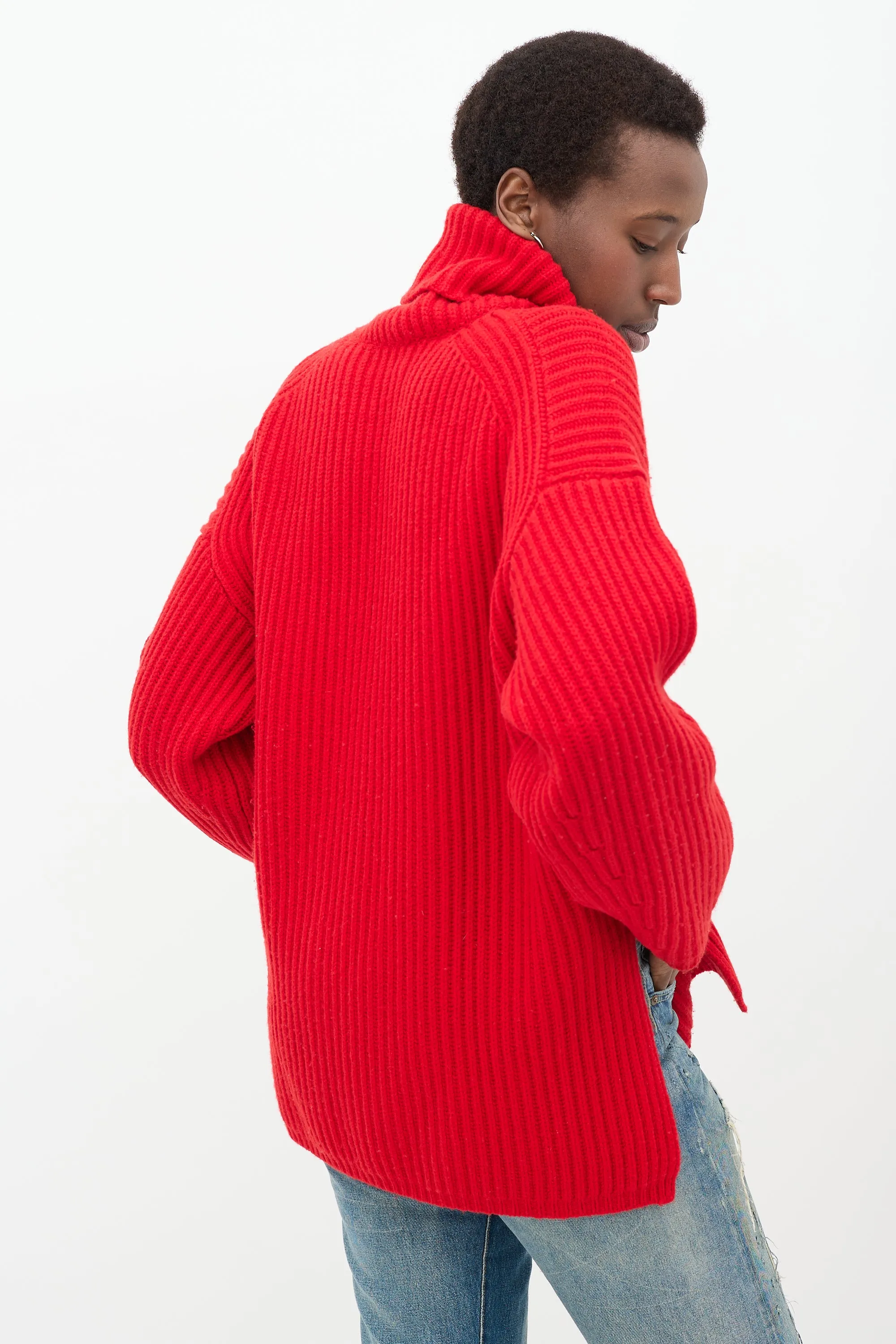 Red Wool Knit Ribbed Turtleneck