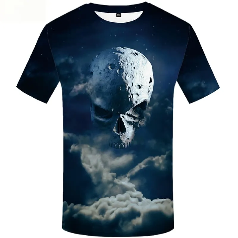 Skull T shirts Men Space Galaxy T shirts Funny Nebula T-shirts 3d Short Sleeve