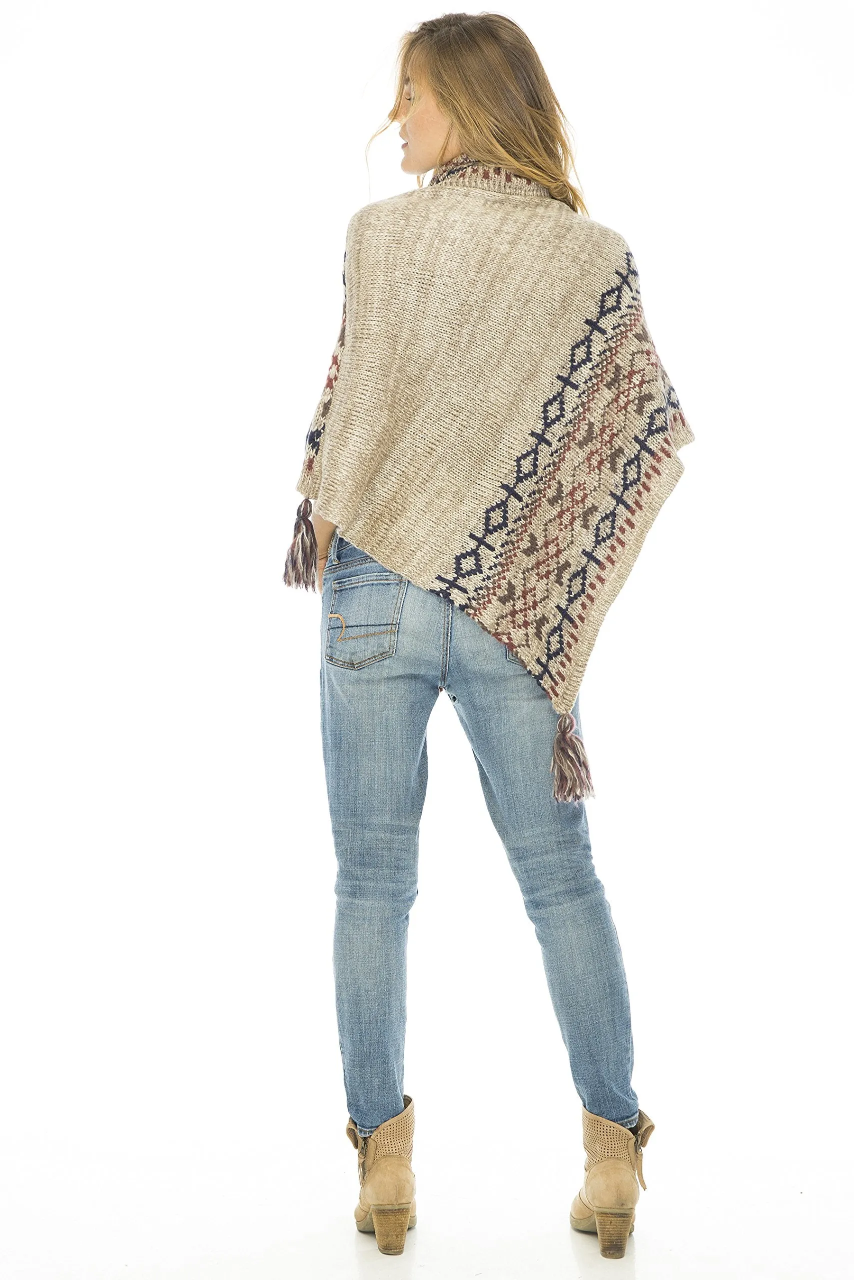 Soft Cowl Neck Poncho with Tassels