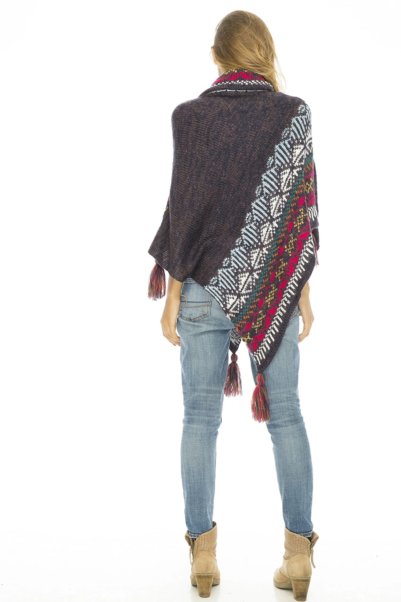 Soft Cowl Neck Poncho with Tassels