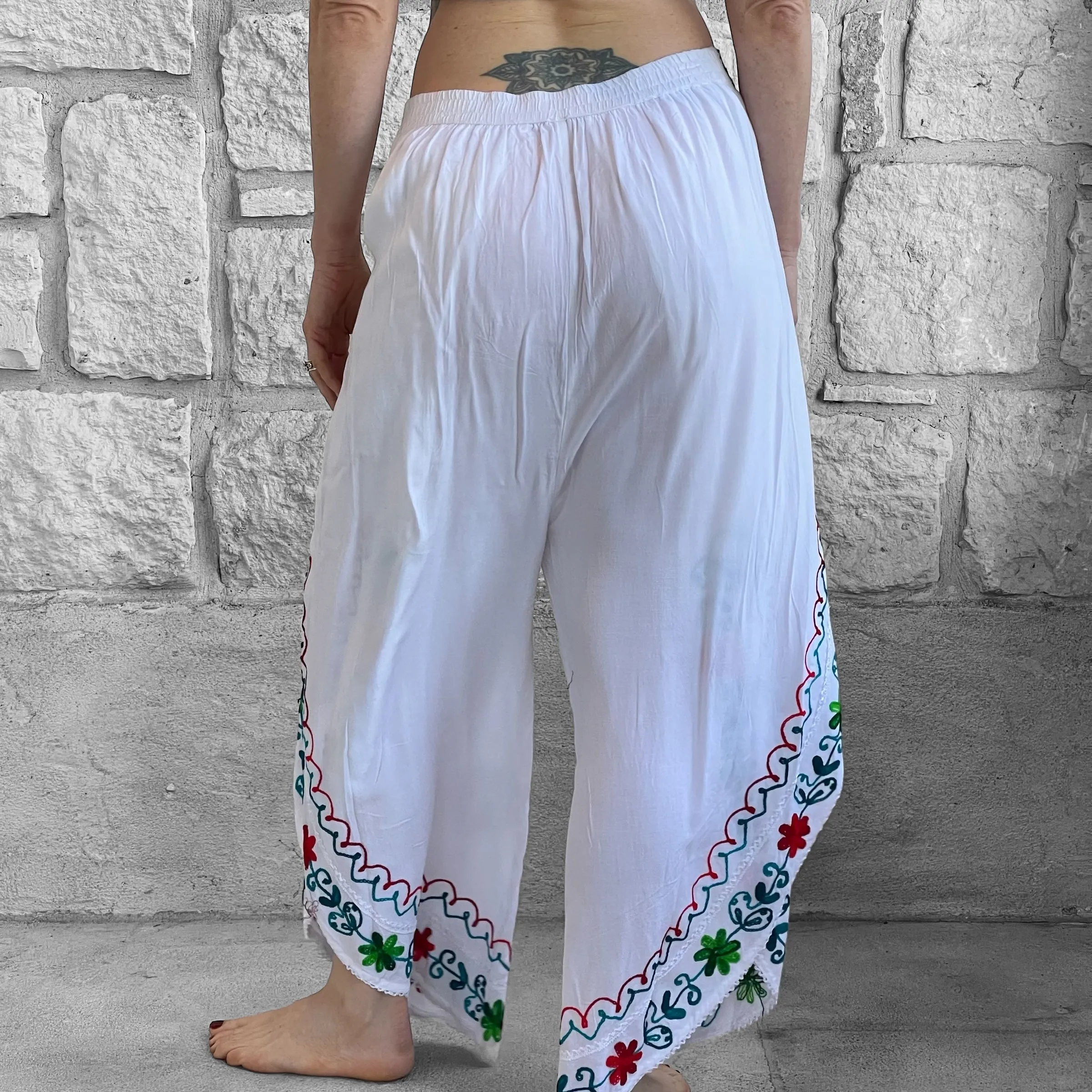 'Split' Indian Rayon Pants - White