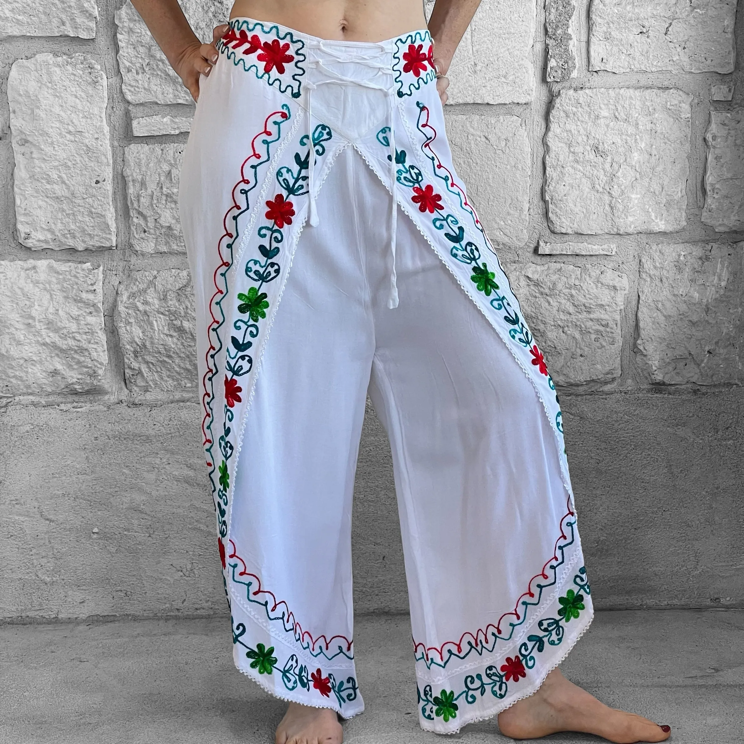 'Split' Indian Rayon Pants - White