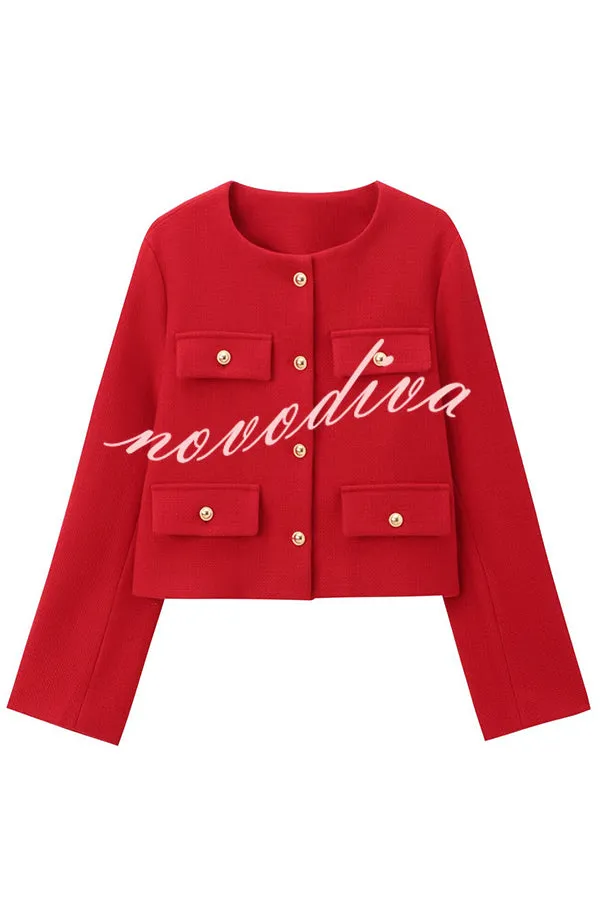 Stylish Buttoned Long Sleeve Casual Pocket Blazer