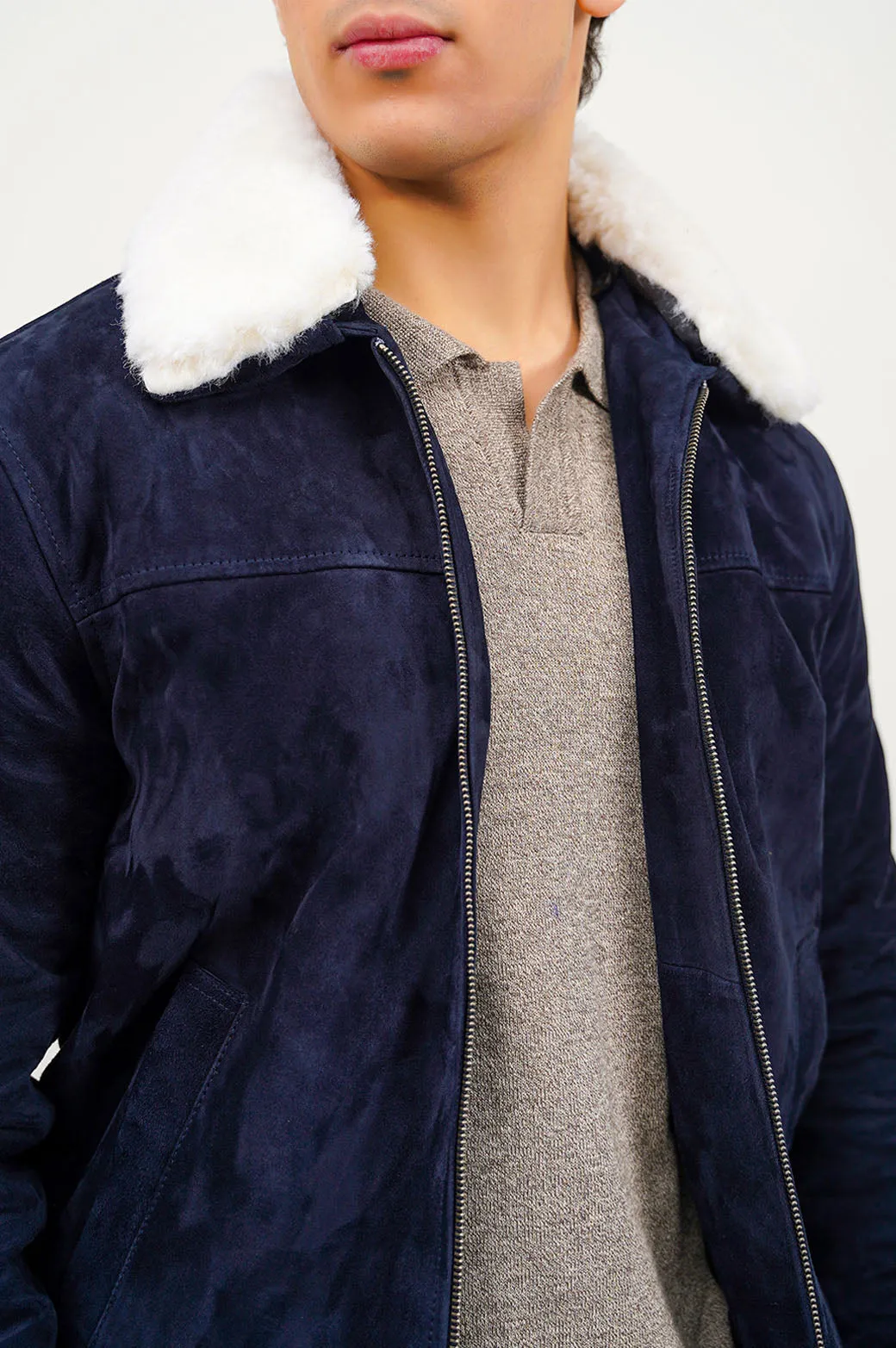 SUEDE JACKET WITH LAMB WOOL