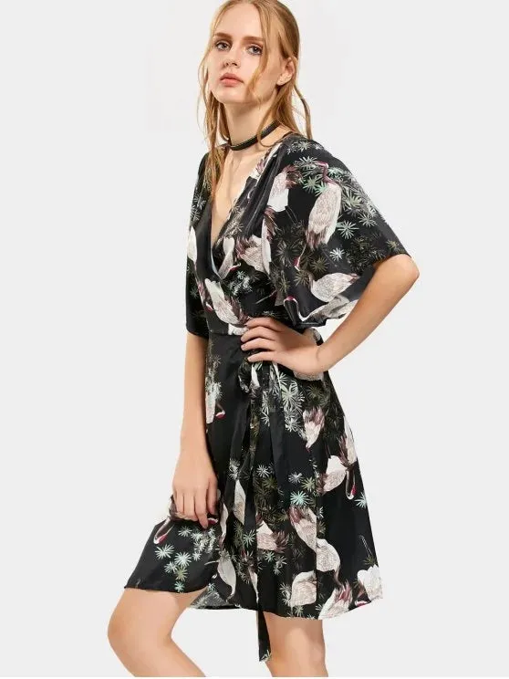 TastyHottie - Trendy Kimono Sleeve Wrap Crane Beach Dress