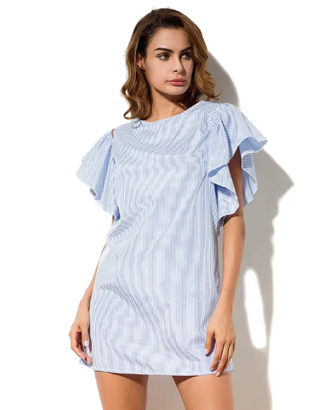 TastyHottie - Trendy Off The Shoulder Ruffles Striped Dress