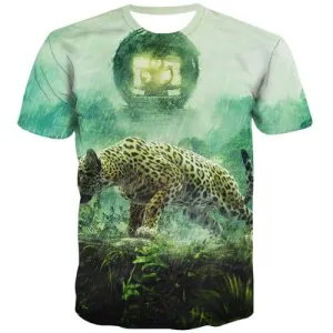 Tiger T shirts Men Cheetah T shirts Funny Animal T-shirts Graphic Forest Tshirt Printed Rain Tshirts Casual