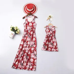 Trendy Floral Sleeveless Matching Dress for Mom and Me