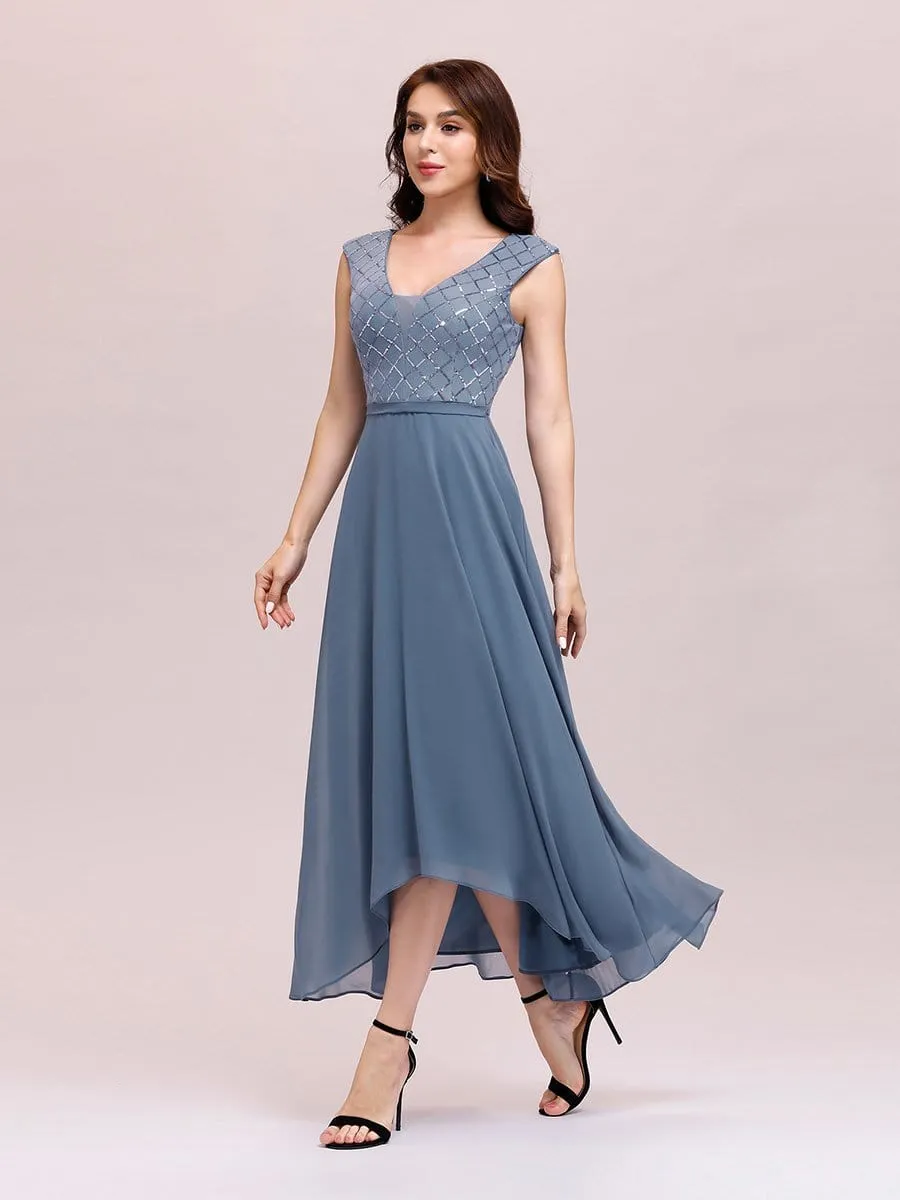 Trendy V Neck High Waist Chiffon Cocktail Dress for Women