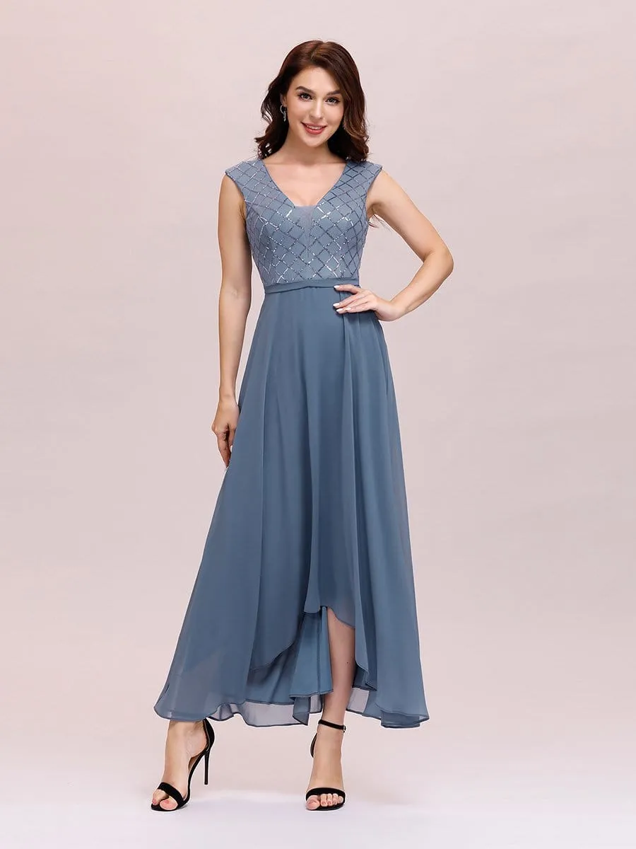 Trendy V Neck High Waist Chiffon Cocktail Dress for Women