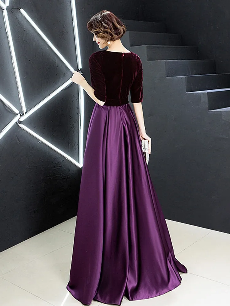 V-neck Bow Waist Trendy A-line Satin Evening Dress