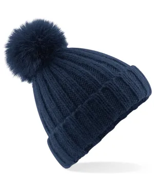 Verbier fur pop pom chunky beanie | Navy