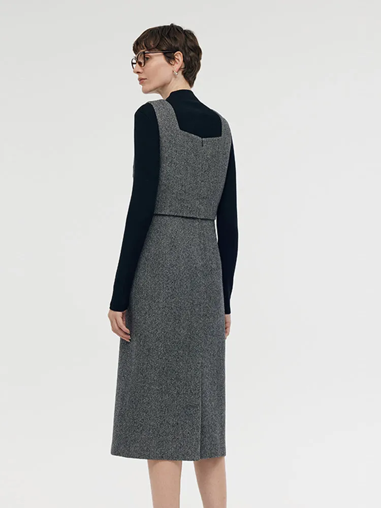 Washable Wool Vest Midi Dress And Knit Top Two-Piece Set