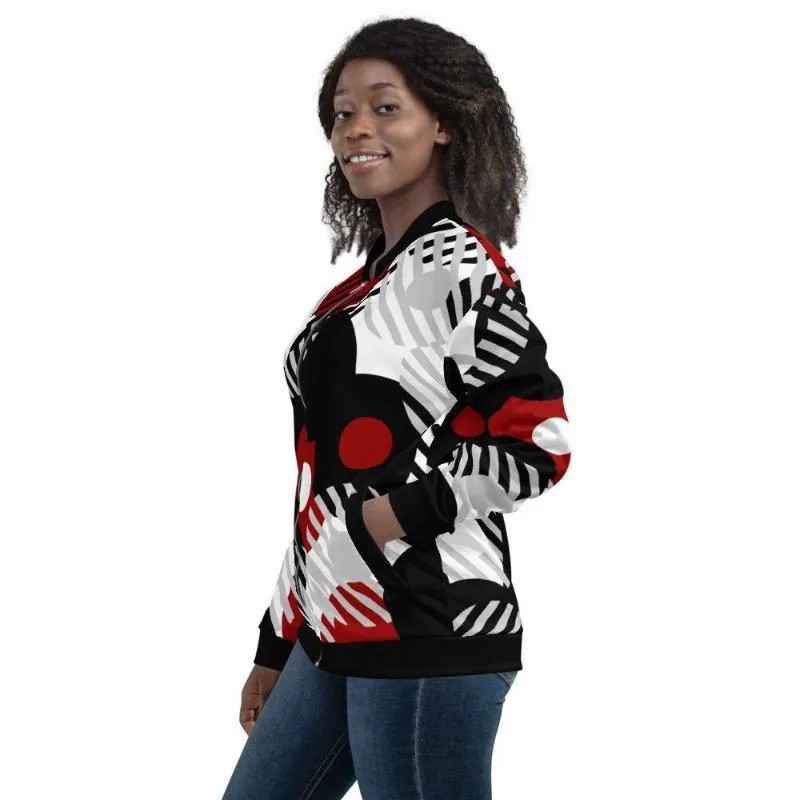 Women's Bomber Jacket, Black Red & Grey