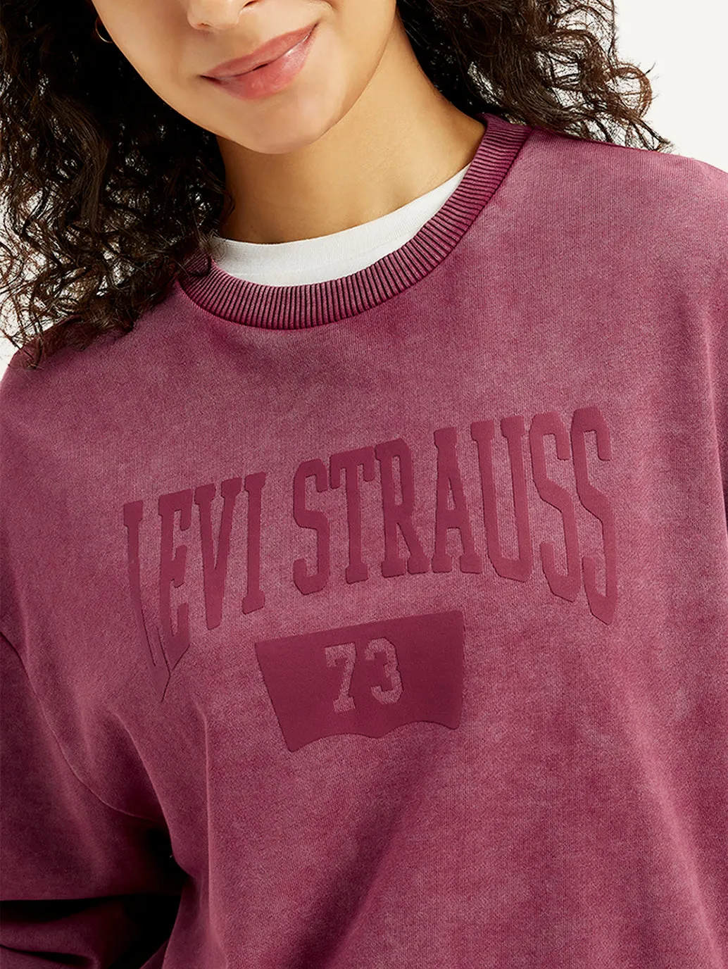 Women's Brand Logo Maroon Crew Neck Sweatshirt