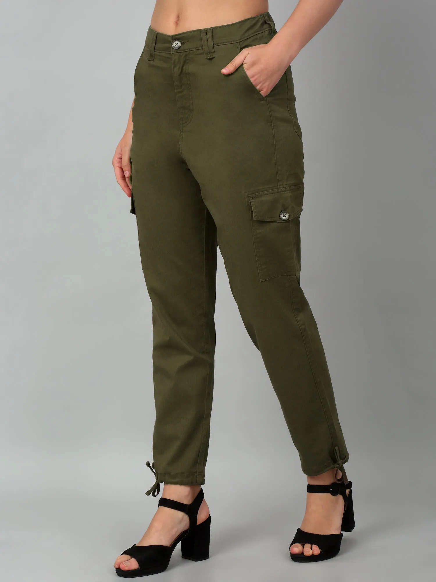 Women's Casual  Olive Green Ankle length Mid rise Cargo Pants