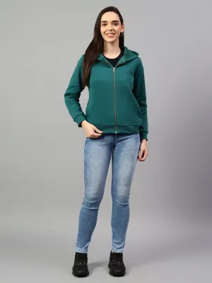 Women's Dark Green Solid Hoody Neck Sweatshirt