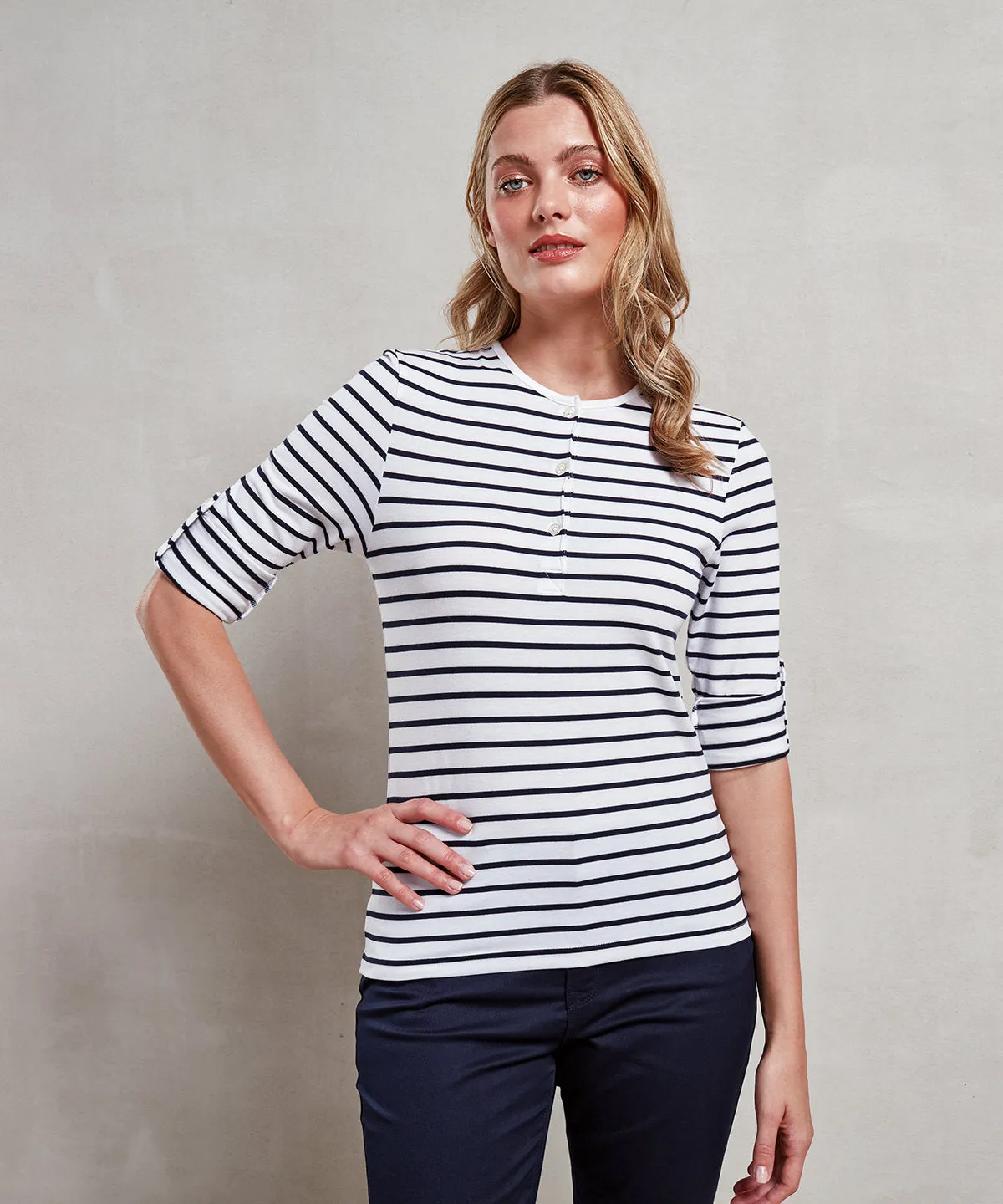 Womens Long John roll-sleeve tee | White