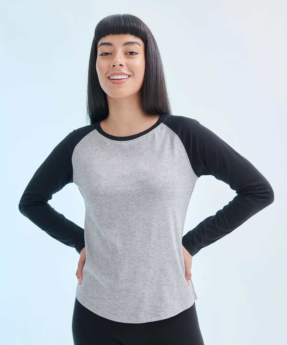 Womens long sleeve baseball t-shirt | Heather Grey/Black