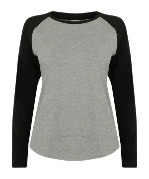 Womens long sleeve baseball t-shirt | Heather Grey/Black