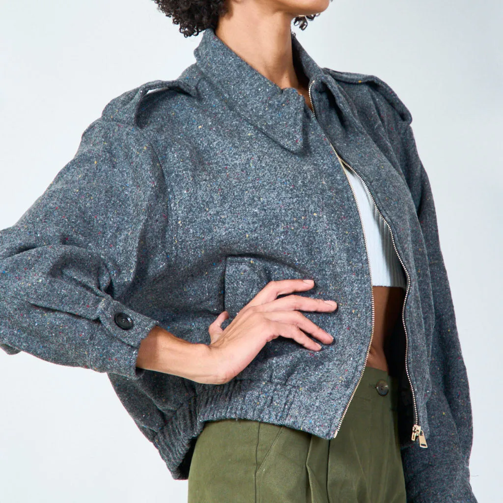 Wool blend cropped jacket with zip closure wholesale