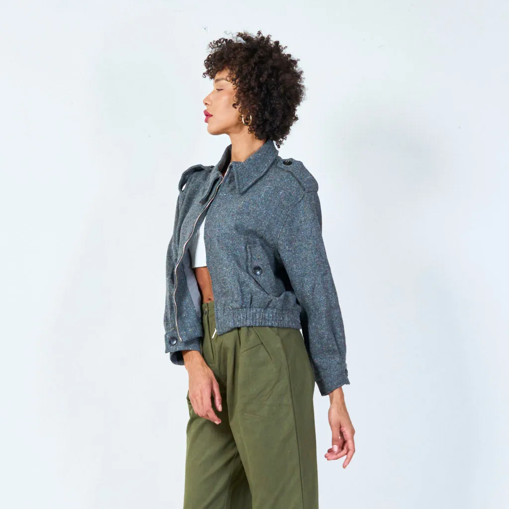 Wool blend cropped jacket with zip closure wholesale