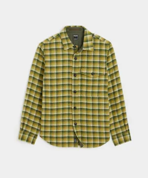 Wool Plaid Utility Shirt Jacket in Chartreuse