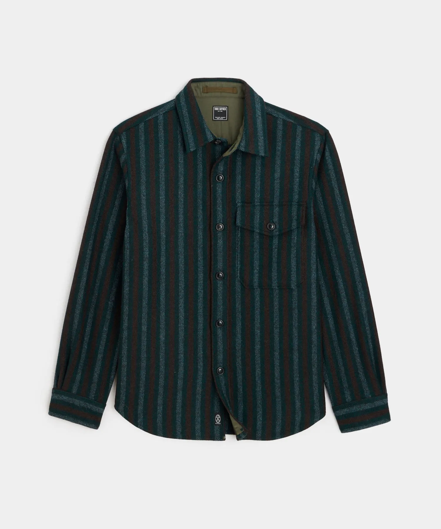 Wool Striped Utility Shirt Jacket in Blue