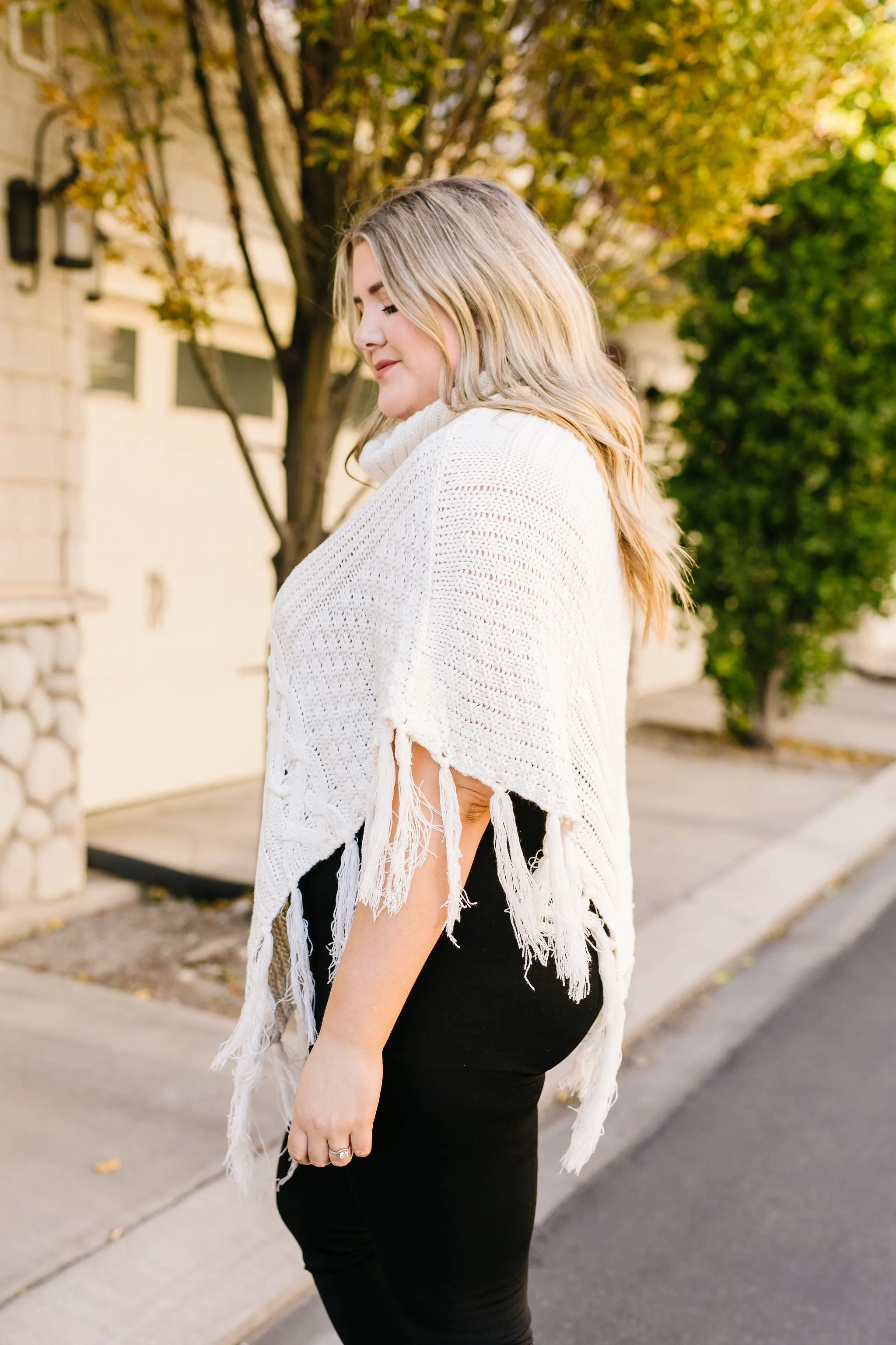 Working Overtime Sweater Poncho In Ivory