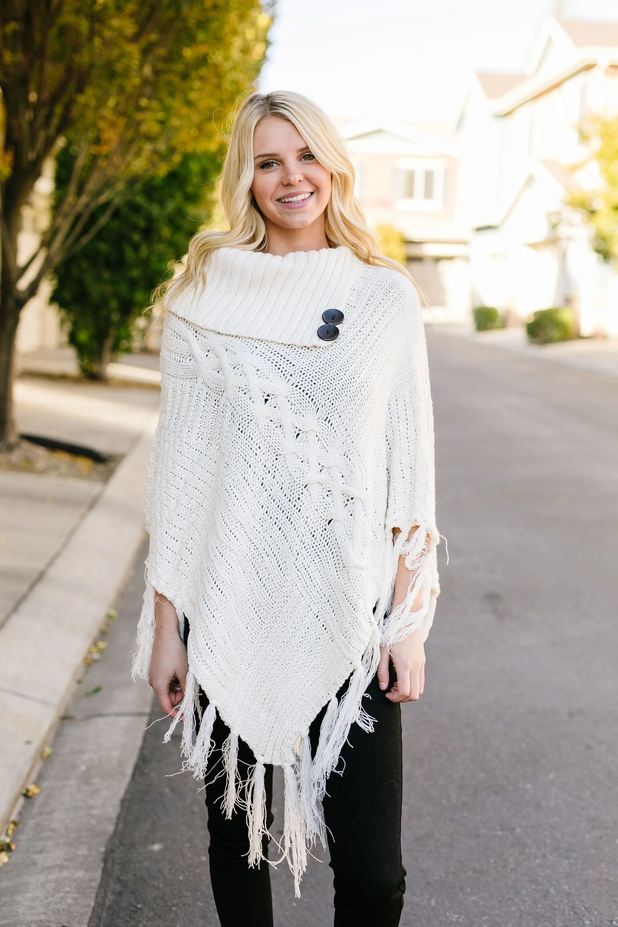 Working Overtime Sweater Poncho In Ivory